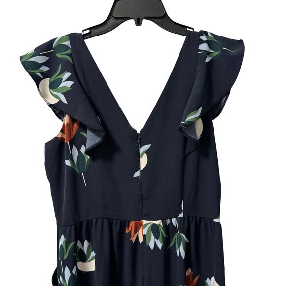 Ann Taylor Factory Womens Size 6 Sleeveless V-Neck Floral Midi Romper Blue/Ruffl - Picture 9 of 12